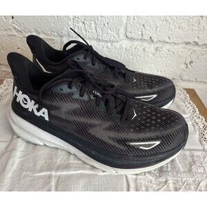 Hoka One One Clifton 9 Women’s 9 B Black White Running Sneakers Athletic Shoes